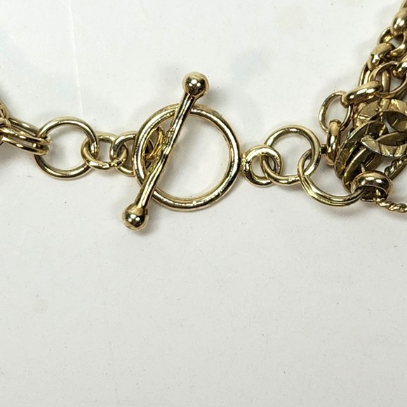 Multi Layer Chain & Mother of Pearl Necklace Toggle 925 Clasp 26 in. Gold Tone - Picture 6 of 8